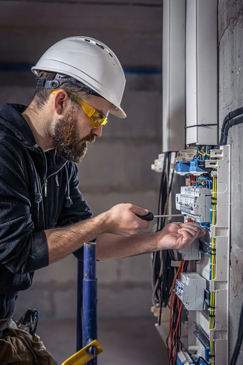Elektriker bei der Arbeit auf einer Baustelle