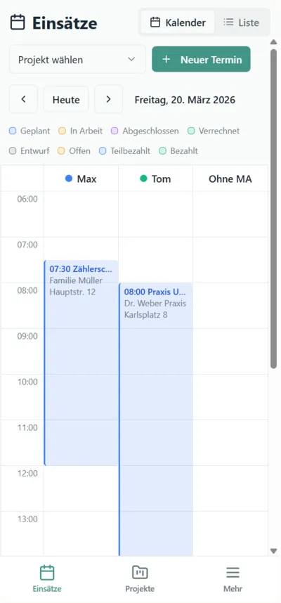Einsatzplanung auf dem Handy