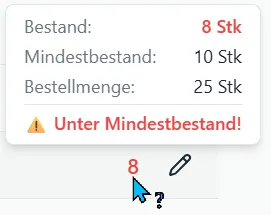 Lagerstand-Warnung in easyElektriker