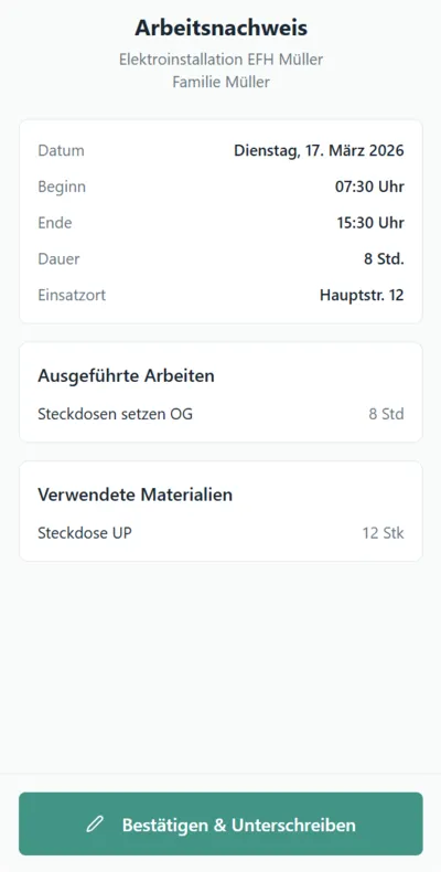 Mobiler Arbeitsnachweis mit digitaler Unterschrift